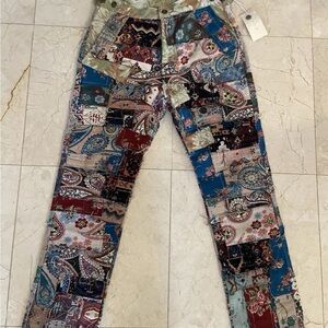 MNML Men's Straight Patchwork Jeans - Blue, Red, Black